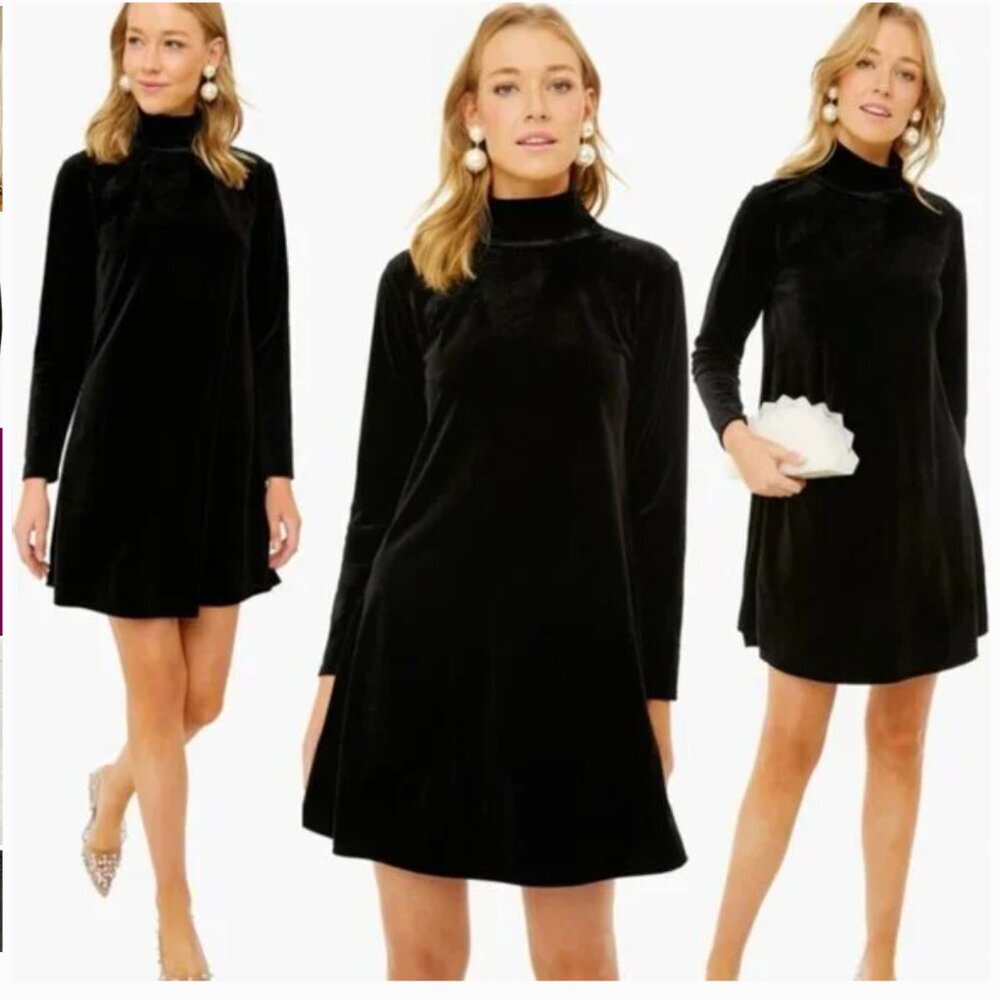 Pomander Place Mottershead Velvet Dress Long Sleeve High Neck Stretch Black XL - Picture 1 of 10